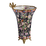 Ваза из фарфора черная с цветочной росписью и бронзовой стрекозой Spring Garden варинант исполнения - 3 | Loft Concept в Костроме