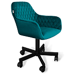 Стул с мягкой бирюзовой обивкой из велюра и подъемно-поворотным механизмом на черных колесиках Harper Turquoise варинант исполнения - 1 | Loft Concept в Костроме