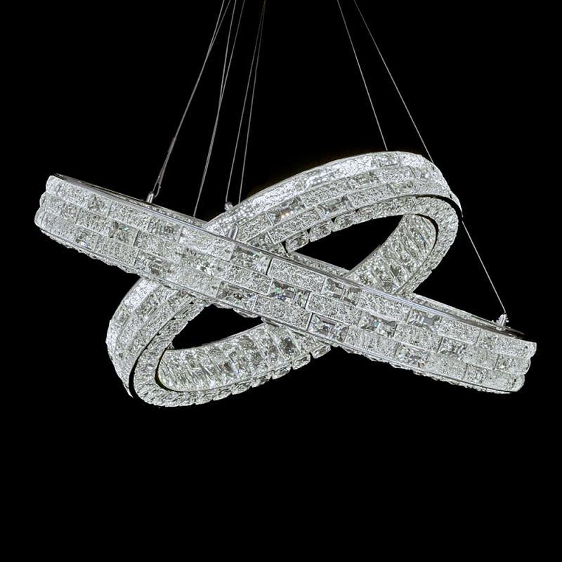 Люстра на 2 кольца с текстурной огранкой Reflection of Reality Хром Прозрачный в Костроме | Loft Concept 