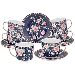 Чайный сервиз из фарфора синий на 6 персон 14 предметов Flower Porcelain Collection варинант исполнения - 1 | Loft Concept в Костроме