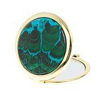 Зеркало карманное складное круглое из натурального камня Малахит с Хризоколлой в подарочной упаковке Gold Stone Mirrors варинант исполнения - 2 | Loft Concept в Костроме