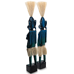 Комплект из 2-х деревянных статуэток Asmat Straw Headdress Statuettes Blue варинант исполнения - 8 | Loft Concept в Костроме