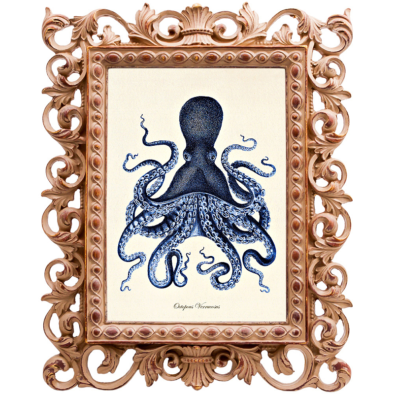 Постер Blue Octopus Poster Бежевый Морская синь Постер Blue Octopus Poster Бежевый Морская синь в Костроме | Loft Concept