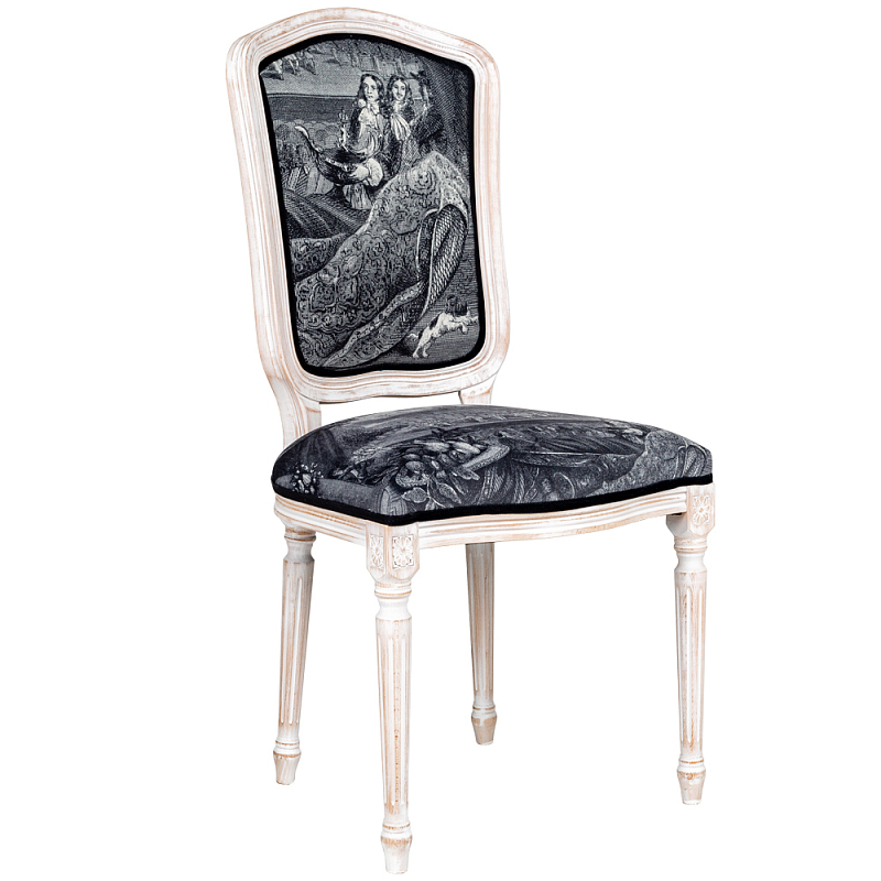 Стул Louvre Palace Stool Черно-белый Белый винтажная патина Стул Louvre Palace Stool Черно-белый Белый винтажная патина в Костроме | Loft Concept
