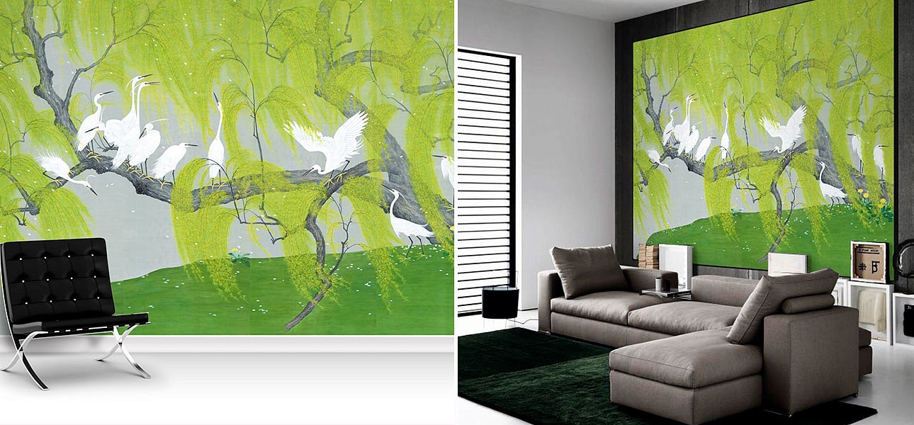 Обои ручная роспись Herons & Willows Spring Обои ручная роспись Herons & Willows Spring - Loft-Concept в Костроме
