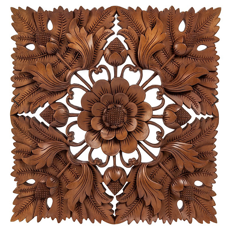 Панно из дерева квадратное Flower Panel With Trees Коричневый в Костроме | Loft Concept 
