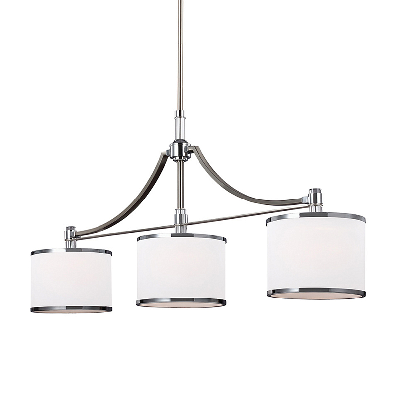 Люстра линейная с 3-мя белыми цилиндрическими плафонами Feiss Никель Хром Белый Бежевый в Костроме | Loft Concept 