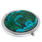 Зеркало карманное складное круглое из натурального камня Малахит с Хризоколлой в подарочной упаковке Silver Stone Mirrors варинант исполнения - 1 | Loft Concept в Костроме