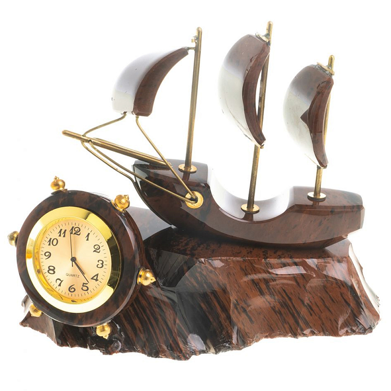 Часы настольные в виде парусника из натурального камня Обсидиан Sailboat Stone Clock Коричневый Черный Золотой Часы настольные в виде парусника из натурального камня Обсидиан Sailboat Stone Clock Коричневый Черный Золотой в Костроме | Loft Concept