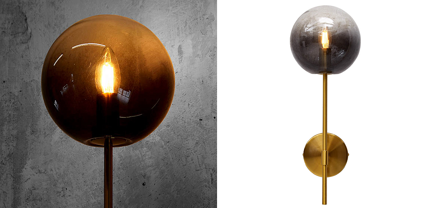 Бра стеклянный плафон шар Urmila Wall Lamp Серое стекло Бра стеклянный плафон шар Urmila Wall Lamp Серое стекло - Loft-Concept в Костроме
