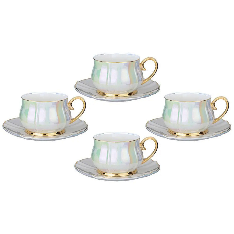 Чайный набор из фарфора на 4 персоны 8 предметов Porcelain Pearl Жемчужный Чайный набор из фарфора на 4 персоны 8 предметов Porcelain Pearl Жемчужный в Костроме | Loft Concept