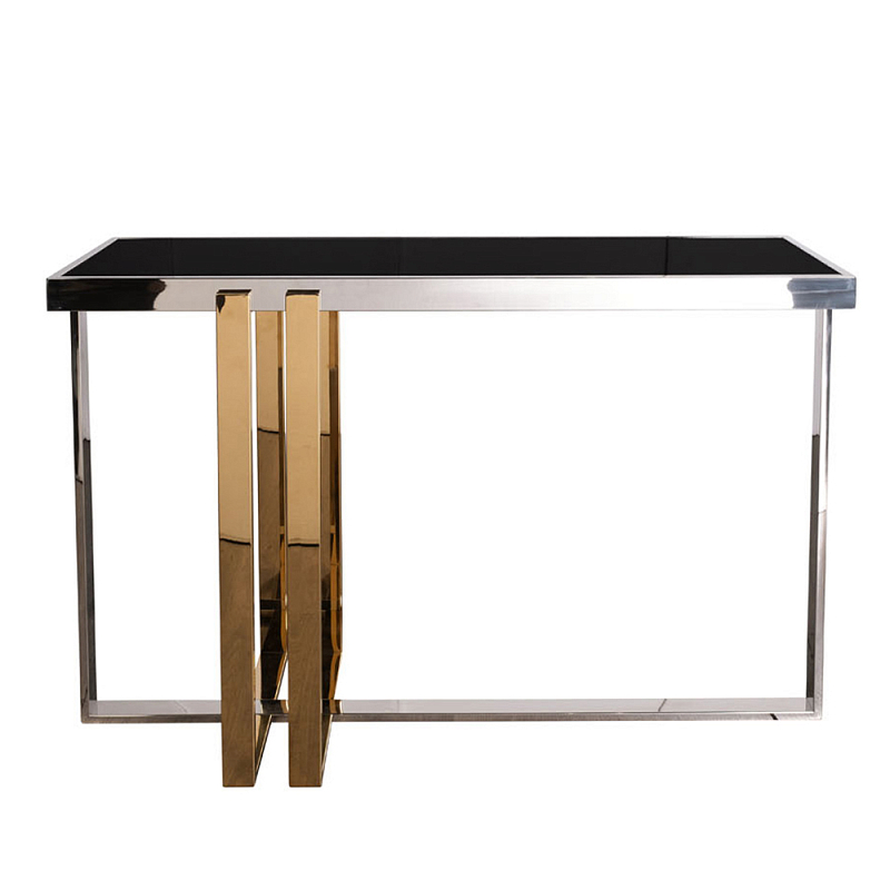 Консоль в современном стиле с черной стекляной столешницей Console with Black Glass Черный Хром Золотой в Костроме | Loft Concept 