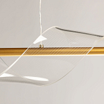 Люстра линейная золотистого цвета с двумя прозрачными волнистыми элементами Wave Line варинант исполнения - 9 | Loft Concept в Костроме