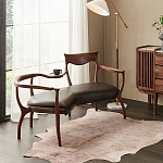 Кушетка с деревянным каркасом и сиденьем из коричневой натуральной кожи Moon Walnut Furniture варинант исполнения - 6 | Loft Concept в Костроме