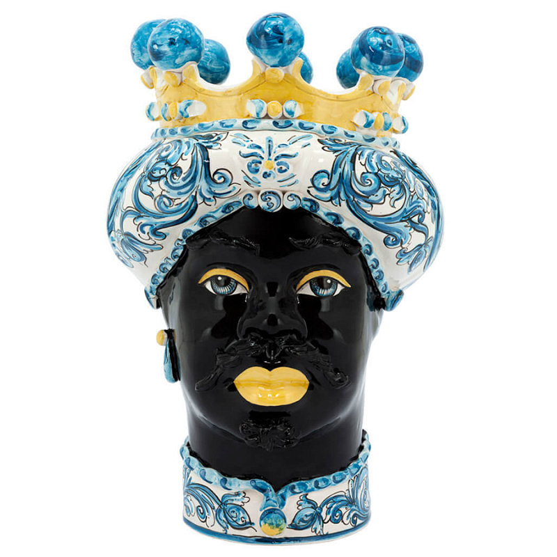 Ваза VASE MORO MAN ORNATE Blue and Yellow Синий Желтый Ваза VASE MORO MAN ORNATE Blue and Yellow Синий Желтый в Костроме | Loft Concept