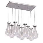 Люстра с 9-ю прозрачными плафонами из стекла в форме капли на прямоугольном потолочном основании цвета хром Lucid Rain  варинант исполнения - 2 | Loft Concept в Костроме
