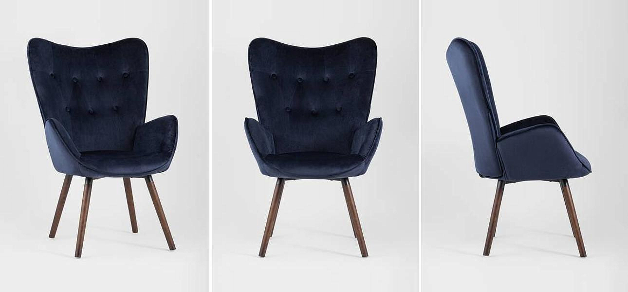 Полукресло Темно-Синий Велюр Grandee Chair Полукресло Темно-Синий Велюр Grandee Chair - Loft-Concept в Костроме