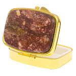 Таблетница карманная прямоугольная с 2-мя отделениями с зеркалом и накладкой из натурального камня Авантюрин Gold Stone Pillboxes варинант исполнения - 2 | Loft Concept в Костроме