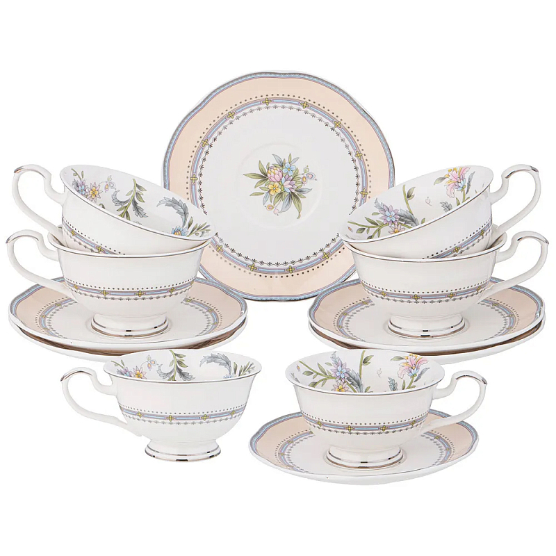 Чайный сервиз из фарфора на 6 персон 12 предметов Tea Flower Set Мульти Чайный сервиз из фарфора на 6 персон 12 предметов Tea Flower Set Мульти в Костроме | Loft Concept