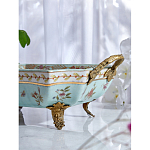 Блюдо прямоугольное из голубого фарфора с ручками и рисунком птиц и цветов Blue Garden варинант исполнения - 4 | Loft Concept в Костроме