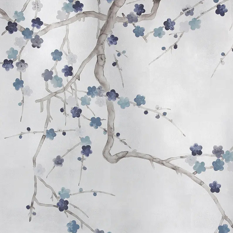 Обои ручная роспись Plum Blossom Inky Hokusai on Sterling Silver gilded silk Обои ручная роспись Plum Blossom Inky Hokusai on Sterling Silver gilded silk в Костроме | Loft Concept