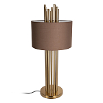 Настольная лампа с цилиндрическим абажуром из коричневой ткани и золотыми трубочками Brown Aura варинант исполнения - 2 | Loft Concept в Костроме