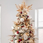 Заснеженная Новогодняя Ель с золотыми листьями и цветами в комплекте варинант исполнения - 2 | Loft Concept в Костроме