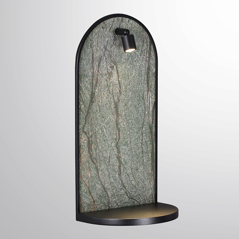 Настенный светильник зеленого цвета с черной рамкой овальной формы с полкой Herbarium  Черный Зеленый в Костроме | Loft Concept 