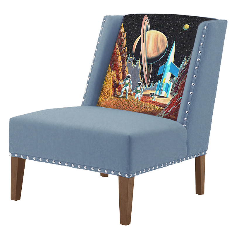 FUN Armchair Retro Futurism Blue Дизайнерское кресло с цветным принтом Серо-голубой FUN Armchair Retro Futurism Blue Дизайнерское кресло с цветным принтом Серо-голубой в Костроме | Loft Concept