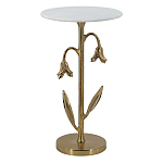 Столик с золотистым основанием в виде цветка и круглой мраморной столешницей Golden Snowdrop варинант исполнения - 1 | Loft Concept в Костроме