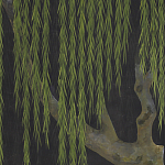 Обои ручная роспись Willow Original colourway on Edo Night painted silk варинант исполнения - 1 | Loft Concept в Костроме