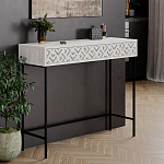 Консоль напольная пыльного белого цвета с выдвижным ящиком с резным орнаментом HEATON CONSOLE OAK варинант исполнения - 3 | Loft Concept в Костроме