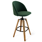 Барный стул со спинкой и металлической подставкой на 4-х деревянных ножках Зеленый Велюр Vendramin Chair варинант исполнения - 1 | Loft Concept в Костроме