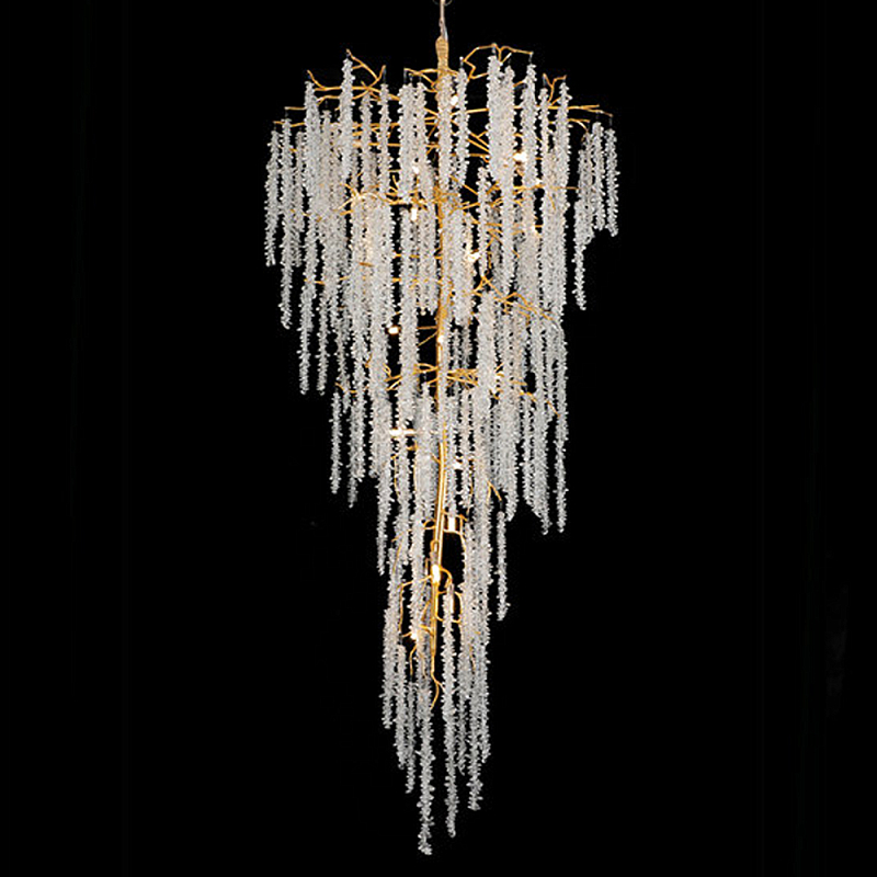 Люстра многоярусная с каркасом из металла и прозрачными подвесками FAIRYTREE Light Золотой Прозрачный Люстра многоярусная с каркасом из металла и прозрачными подвесками FAIRYTREE Light Золотой Прозрачный в Костроме | Loft Concept