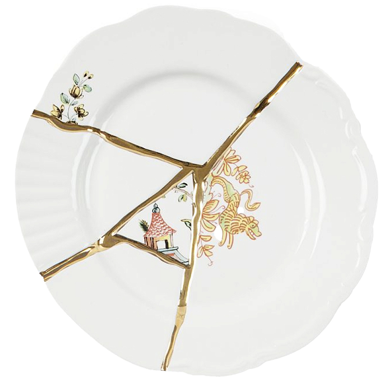 Десертная тарелка Seletti Kintsugi Белый Золотой Десертная тарелка Seletti Kintsugi Белый Золотой в Костроме | Loft Concept