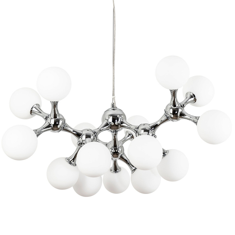Люстра с плафонами из стеклянных шаров Pearls Suspension Chrome Chandelier Белый матовый Хром Люстра с плафонами из стеклянных шаров Pearls Suspension Chrome Chandelier Белый матовый Хром в Костроме | Loft Concept