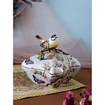 Шкатулка фиолетового цвета с рисунком бабочек и крышкой с фигуркой птицы на ветке Eden Garden варинант исполнения - 7 | Loft Concept в Костроме