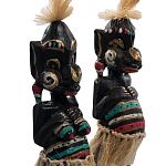 Комплект из 2-х деревянных статуэток Asmat Straw Headdress Statuettes Black Colorful Tattoo варинант исполнения - 3 | Loft Concept в Костроме