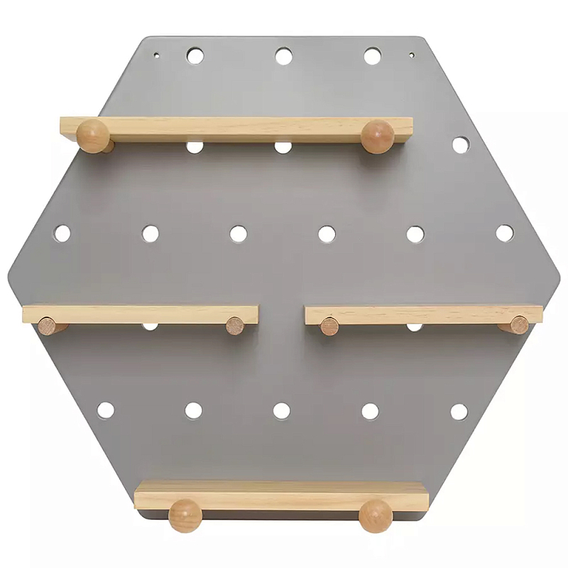 Полка настенная шестиугольная Multifunctional Hexagon Белый Древесина Серый Полка настенная шестиугольная Multifunctional Hexagon Белый Древесина Серый в Костроме | Loft Concept