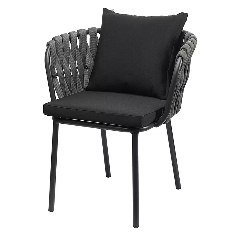 Стул мягкий с декором в виде плетеных лент на спинке и подлокотниках Semicircular Chair Decorated with Ribbons Черный Серый Стул мягкий с декором в виде плетеных лент на спинке и подлокотниках Semicircular Chair Decorated with Ribbons Черный Серый в Костроме | Loft Concept