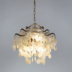 Люстра подвесная с белыми перламутровыми подвесками и изогнутыми золотистыми элементами Диаметр 50 см SHELL Chandelier варинант исполнения - 2 | Loft Concept в Костроме