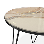 Стол журнальный с круглой столешницей из стекла на 3-х черных ножках Beige Marble варинант исполнения - 3 | Loft Concept в Костроме