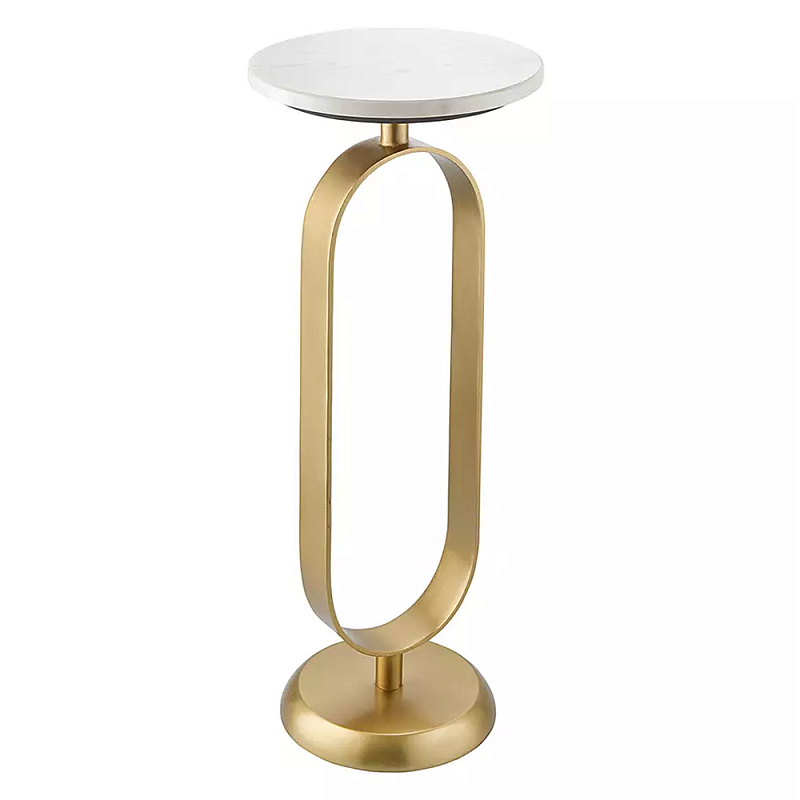 Столик приставной с овальным золотым основанием Oval Gold Base Белый Золотой Столик приставной с овальным золотым основанием Oval Gold Base Белый Золотой в Костроме | Loft Concept