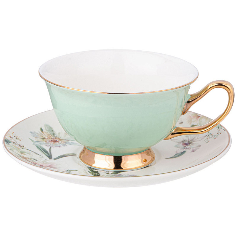 Чайная пара из фарфора 200 мл Green Tea Porcelain Set Белый Золотой Зеленый Чайная пара из фарфора 200 мл Green Tea Porcelain Set Белый Золотой Зеленый в Костроме | Loft Concept