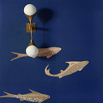 Обои с вышивкой ручной работы Deco Fish Aurum colourway on Caribbean Sea slub silk варинант исполнения - 2 | Loft Concept в Костроме