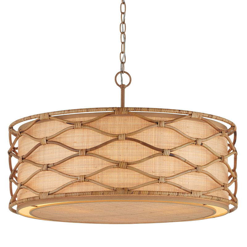 Подвесной светильник  из кованого железа и абажуром из ротанга Wicker Furniture Светло-коричневый  Бежевый в Костроме | Loft Concept 