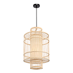 Подвесной светильник из деревянных прутьев с плафоном из натуральной ткани Light Inside the Cell варинант исполнения - 4 | Loft Concept в Костроме