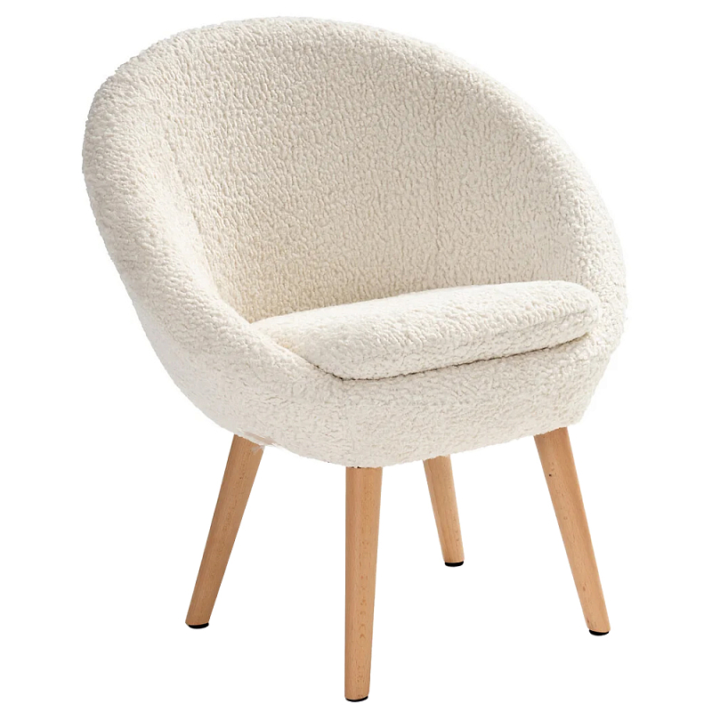 Кресло на деревянных ножках с обивкой из ткани букле Aldo Boucle Armchair Молочный Древесина Кресло на деревянных ножках с обивкой из ткани букле Aldo Boucle Armchair Молочный Древесина в Костроме | Loft Concept