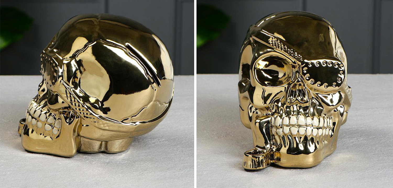 Статуэтка Golden Skull with Pipe Статуэтка Golden Skull with Pipe - Loft-Concept в Костроме